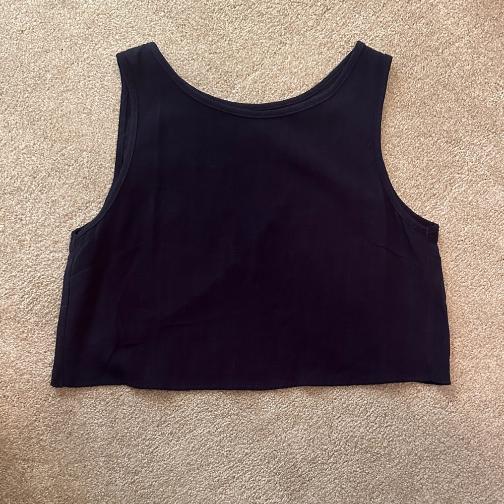 Cropped Navy Open Back Sleeveless Top